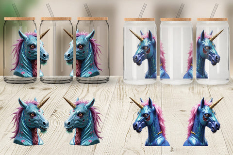 Glass Can Wrap 3D Zombie Unicorn Sublimation artnoy 