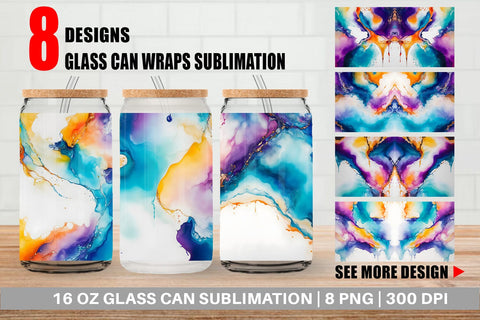 Glass Can Wrap Abstract Boho Alcohol Ink Sublimation artnoy 
