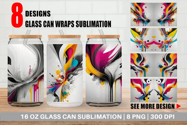 Glass Can Wrap Abstract Vibrant Colors Sublimation artnoy 