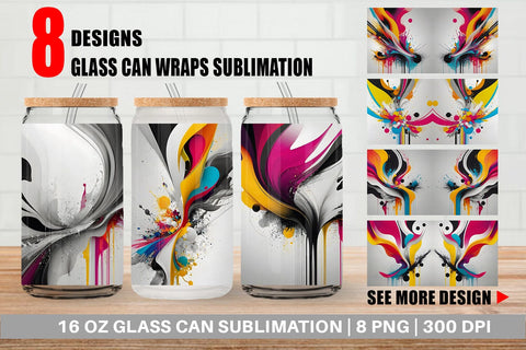 Glass Can Wrap Abstract Vibrant Colors Sublimation artnoy 