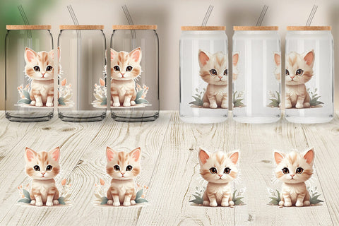 Glass Can Wrap Adorable Cute Cat Sublimation artnoy 