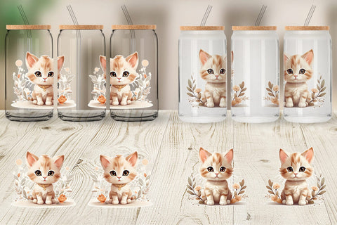 Glass Can Wrap Adorable Cute Cat Sublimation artnoy 