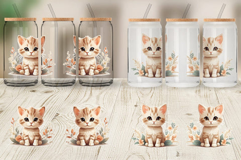 Glass Can Wrap Adorable Cute Cat Sublimation artnoy 