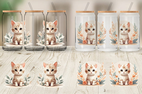 Glass Can Wrap Adorable Cute Cat Sublimation artnoy 