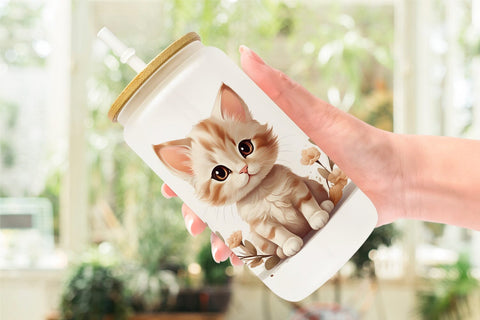 Glass Can Wrap Adorable Cute Cat Sublimation artnoy 