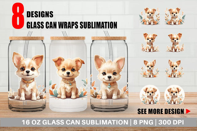 Glass Can Wrap Adorable Cute Dog Sublimation artnoy 
