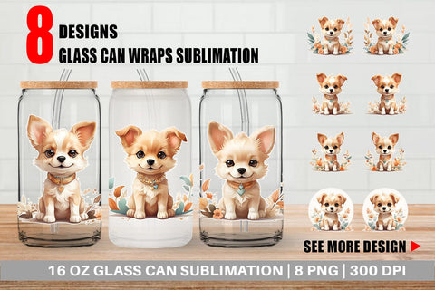 Glass Can Wrap Adorable Cute Dog Sublimation artnoy 