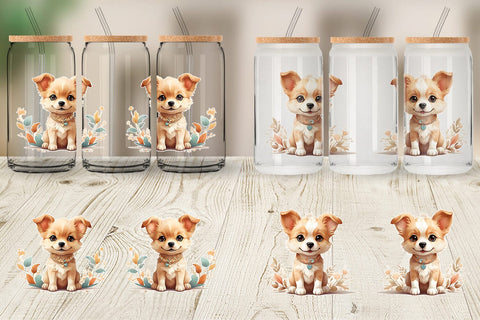 Glass Can Wrap Adorable Cute Dog Sublimation artnoy 