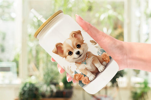 Glass Can Wrap Adorable Cute Dog Sublimation artnoy 