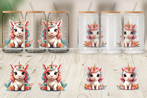 Glass Can Wrap Adorable Cute Unicorn Sublimation artnoy 