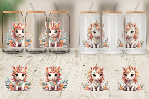 Glass Can Wrap Adorable Cute Unicorn Sublimation artnoy 