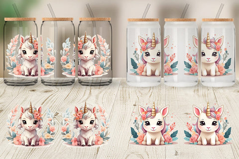 Glass Can Wrap Adorable Cute Unicorn Sublimation artnoy 