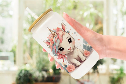 Glass Can Wrap Adorable Cute Unicorn Sublimation artnoy 