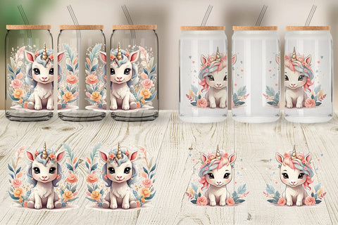 Glass Can Wrap Adorable Cute Unicorn Sublimation artnoy 
