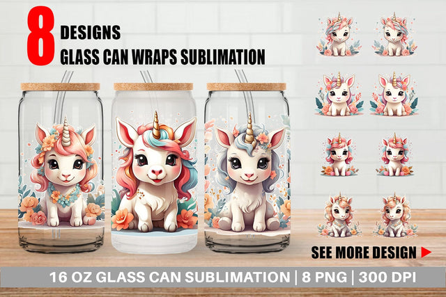 Glass Can Wrap Adorable Cute Unicorn Sublimation artnoy 