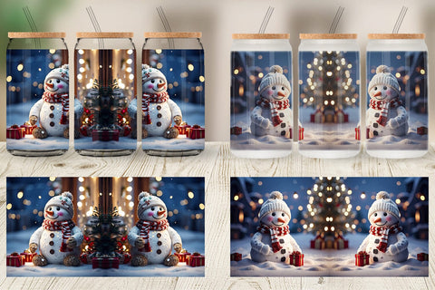 Glass Can Wrap Adorable Snowman Christmas Sublimation artnoy 