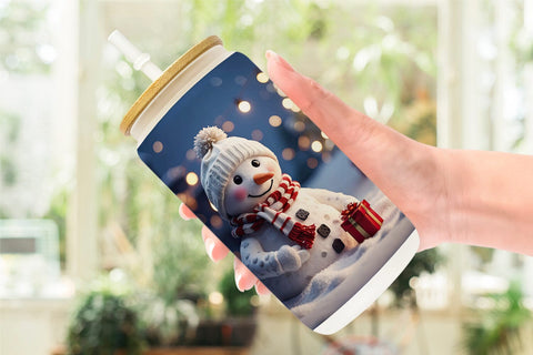 Glass Can Wrap Adorable Snowman Christmas Sublimation artnoy 