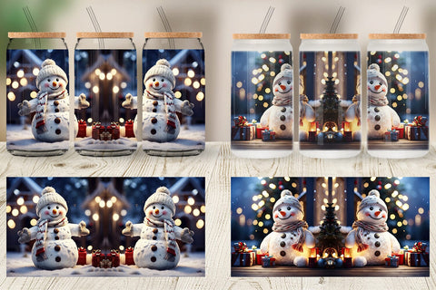 Glass Can Wrap Adorable Snowman Christmas Sublimation artnoy 