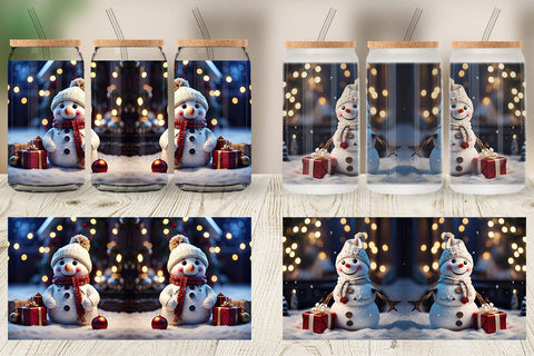 Glass Can Wrap Adorable Snowman Christmas Sublimation artnoy 