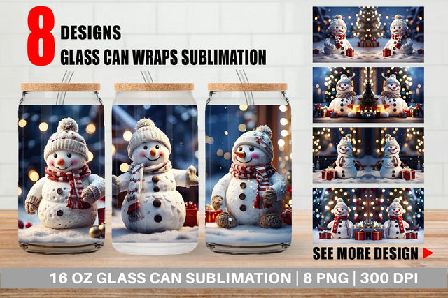 Glass Can Wrap Adorable Snowman Christmas Sublimation artnoy 