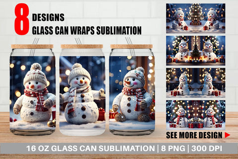 Glass Can Wrap Adorable Snowman Christmas Sublimation artnoy 