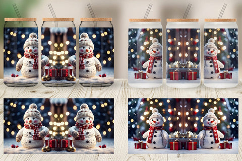 Glass Can Wrap Adorable Snowman Christmas Sublimation artnoy 