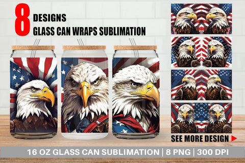 Glass Can Wrap American Eagle Sublimation artnoy 