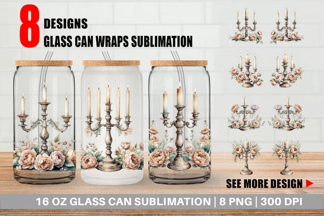 Glass Can Wrap Antique Candlestick Sublimation artnoy 