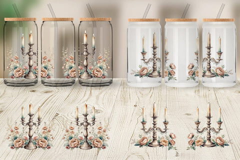 Glass Can Wrap Antique Candlestick Sublimation artnoy 