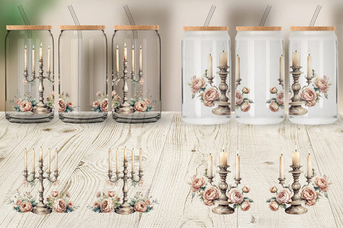 Glass Can Wrap Antique Candlestick Sublimation artnoy 