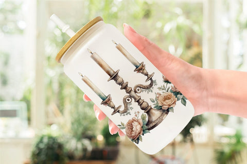 Glass Can Wrap Antique Candlestick Sublimation artnoy 