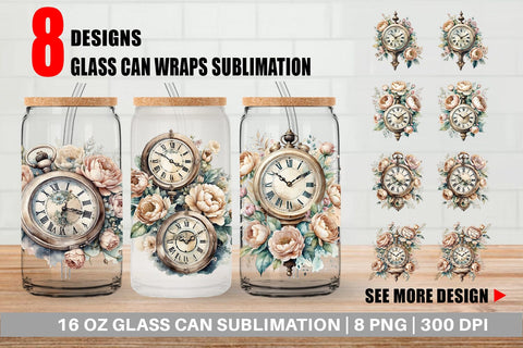 Glass Can Wrap Antique Clock Sublimation artnoy 