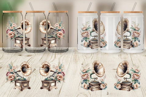 Glass Can Wrap Antique Gramophone Sublimation artnoy 