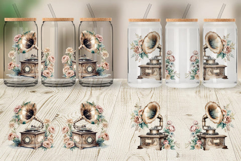 Glass Can Wrap Antique Gramophone Sublimation artnoy 