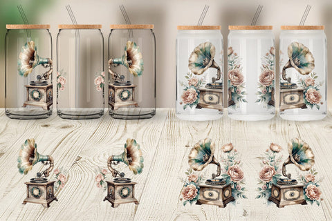 Glass Can Wrap Antique Gramophone Sublimation artnoy 