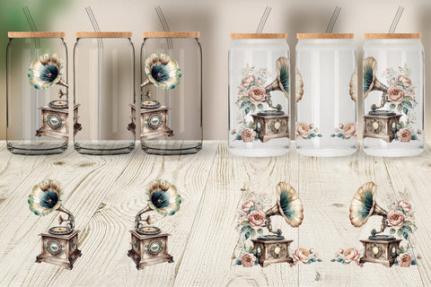 Glass Can Wrap Antique Gramophone Sublimation artnoy 