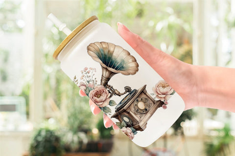 Glass Can Wrap Antique Gramophone Sublimation artnoy 