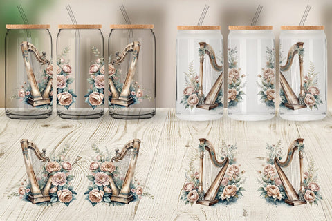 Glass Can Wrap Antique Harp Sublimation artnoy 