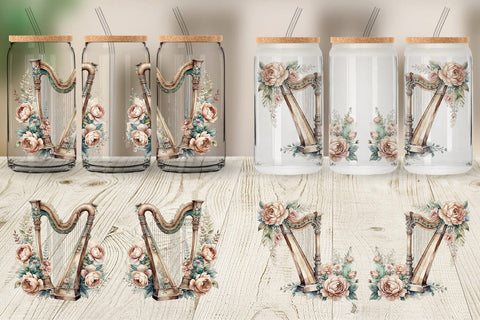 Glass Can Wrap Antique Harp Sublimation artnoy 