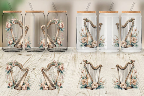 Glass Can Wrap Antique Harp Sublimation artnoy 