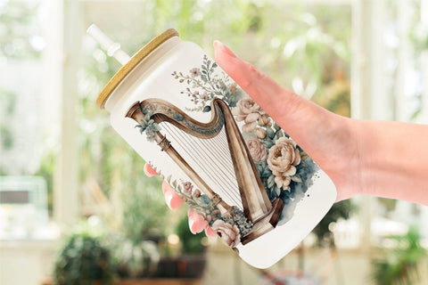 Glass Can Wrap Antique Harp Sublimation artnoy 