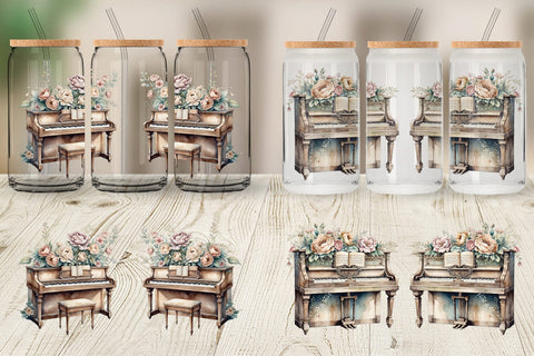 Glass Can Wrap Antique Piano Sublimation artnoy 