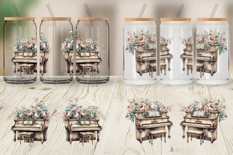 Glass Can Wrap Antique Piano Sublimation artnoy 