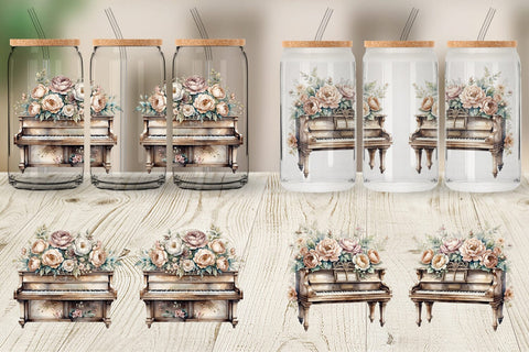 Glass Can Wrap Antique Piano Sublimation artnoy 