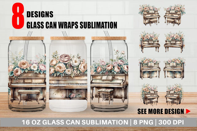 Glass Can Wrap Antique Piano Sublimation artnoy 