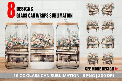 Glass Can Wrap Antique Piano Sublimation artnoy 