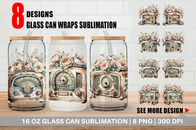 Glass Can Wrap Antique Radio Sublimation artnoy 