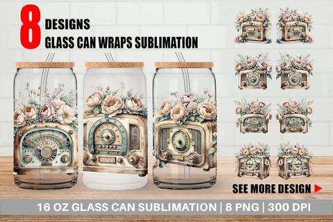 Glass Can Wrap Antique Radio Sublimation artnoy 