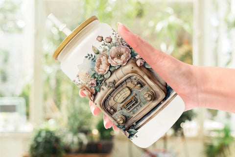 Glass Can Wrap Antique Radio Sublimation artnoy 