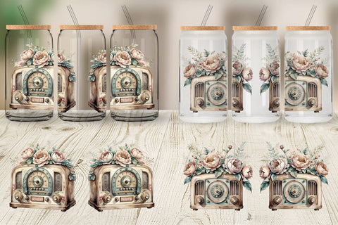 Glass Can Wrap Antique Radio Sublimation artnoy 